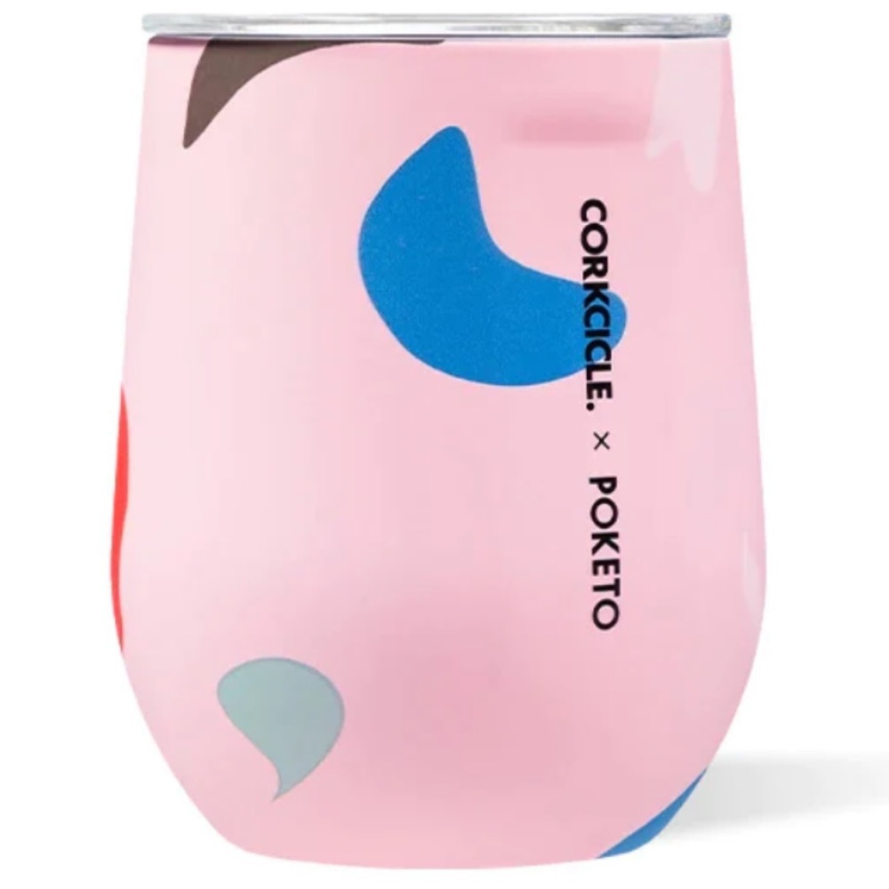 NWT CORKCICLE - POKETO STEMLESS WINE TUMBLER 12 oz - PINK PARTY STAINLESS STEEL